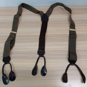 Herringbone Suspenders Men Brown Olive Green Y Back Button End Groomsmen ENGLAND